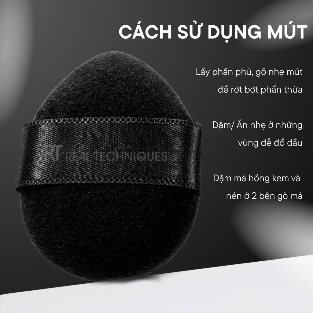 Mút đen nhỏ phủ phấn/má hồng màu đen RT Real Techniques Mini Powder Finger Puff RTMU04